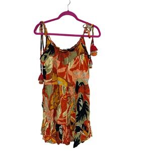 True Destinations XS Romper Jumpsuit Red Orange Black Floral‎ Sleeveless Tassel